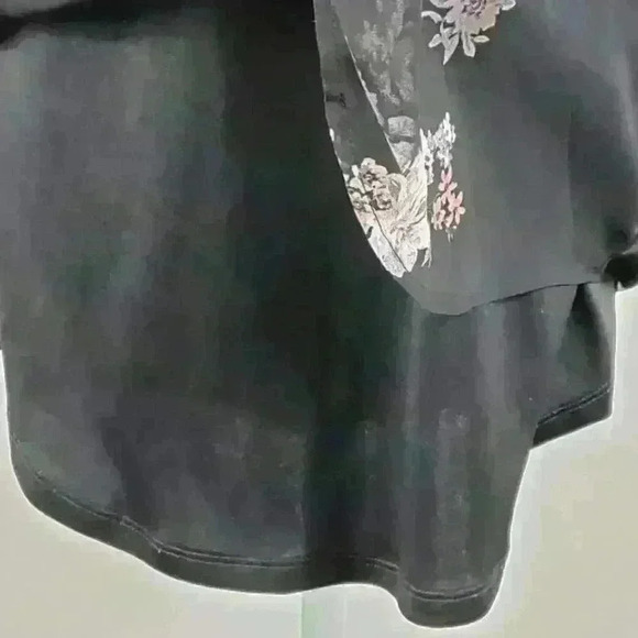 Maurices Floral Dress Cold Shoulder Scoop Neck Tie Back Black Pink Sheer Flowy - Picture 4 of 13